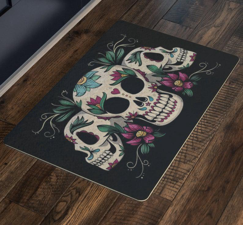 Sugar Skull Floral Skeleton Halloween Doormat Indoor and Outdoor Mat Entrance Rug Funny Home Decor Closing Gift Gift for Friend Idea