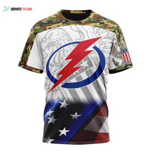Tampa Bay Lightning With Our America Eagle Flag Unisex T-Shirt For Fans Gifts 2024