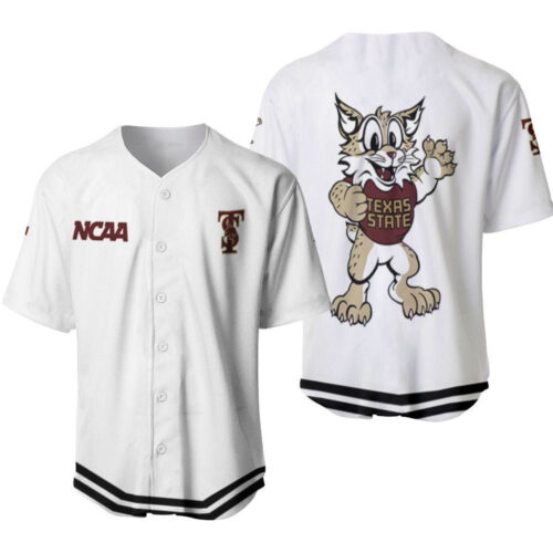 Texas State Bobcats Classic White With Mascot Gift For Texas State Bobcats Fans Baseball Jersey Gift for Men Dad