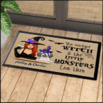 The Wicked Witch & Her Little Monster Live Here Personalized Welcome Doormat, Best Gift For Halloween Home Decoration