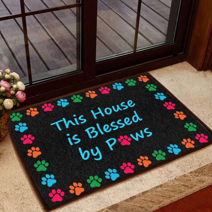 This House Is Blessed By Paws – Dog Doormat Welcome Mat House Warming Gift Home Decor Gift for Dog Lovers Funny Doormat Gift Idea