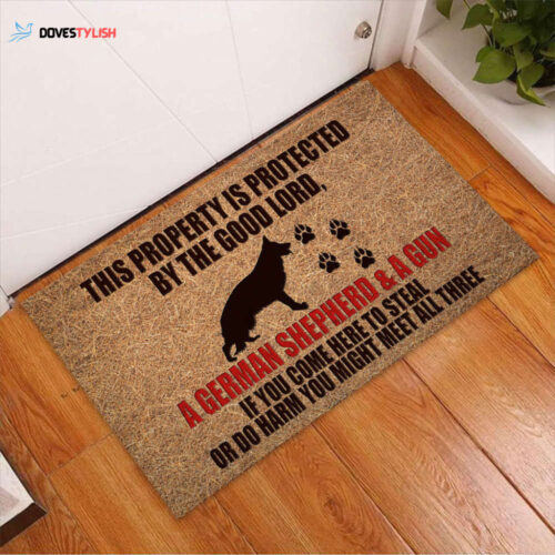 This Property Is Protected By The Good Lord German Shepherd Doormat Welcome Mat Housewarming Gift Home Decor Funny Doormat Best Gift Idea