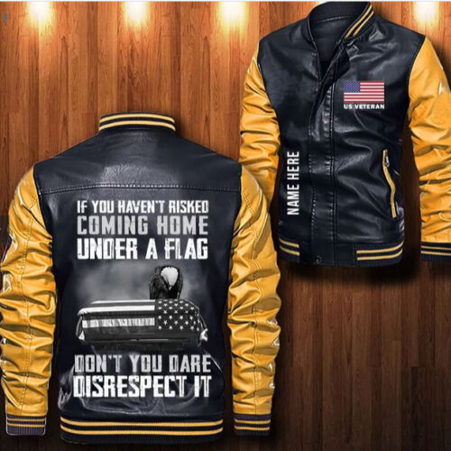 Us Veteran Eagle Custom Personalized Leather Bomber Jacket