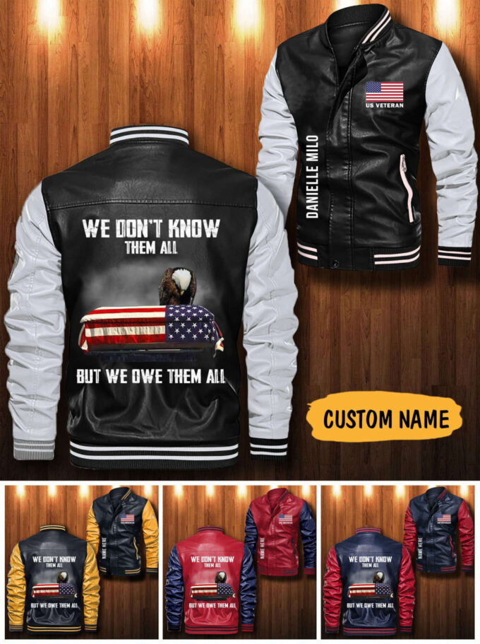 Us Veteran Eagle Custom Personalized Leather Bomber Jacket