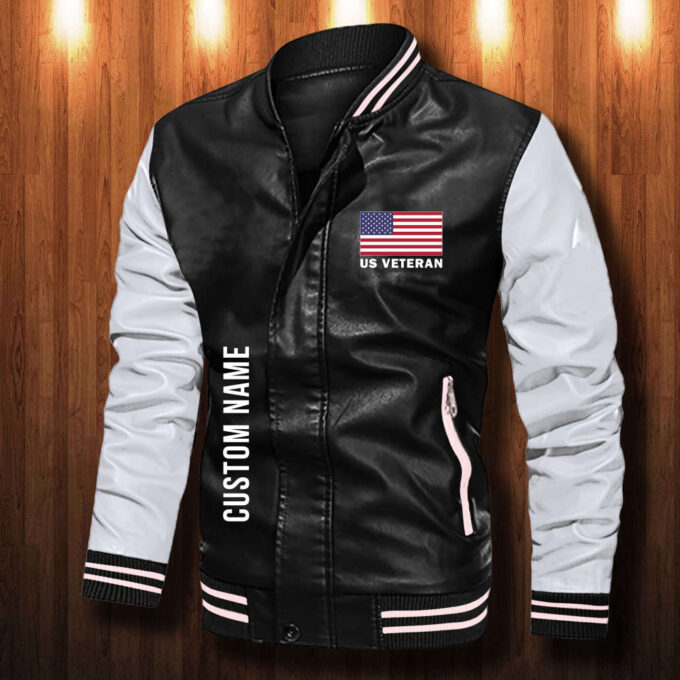 Us Veteran Eagle Custom Personalized Leather Bomber Jacket