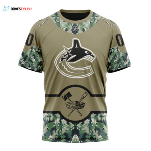 Vancouver Canucks Special Camo Color Design Unisex T-Shirt For Fans Gifts 2024
