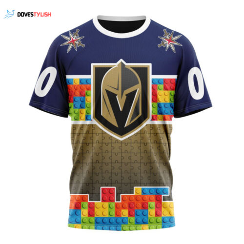 Vegas Golden Knights Autism Awareness Design Unisex T-Shirt For Fans Gifts 2024