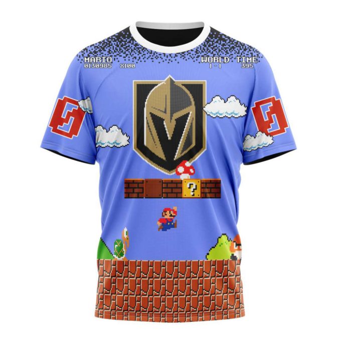 Vegas Golden Knights With Super Mario Game Design Unisex T-Shirt For Fans Gifts 2024