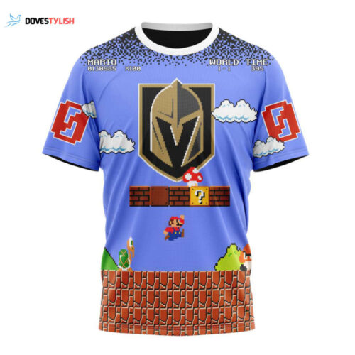 Vegas Golden Knights With Super Mario Game Design Unisex T-Shirt For Fans Gifts 2024