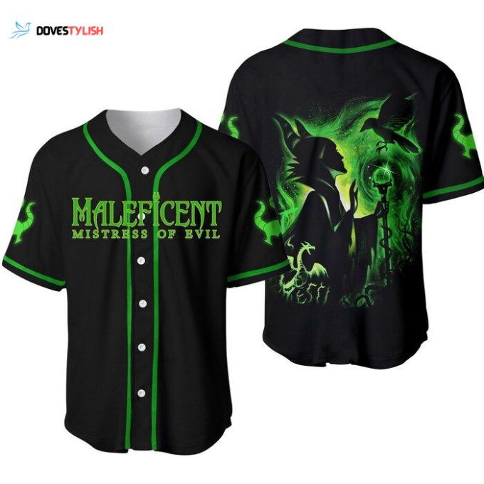 Villian Maleficent Green Black Neon Disney Unisex Cartoon Graphics Casual Outfits Custom Baseball Jersey Gift for Men Dad