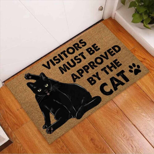 Visitors Must Be Approved Black Cat Easy Clean Welcome DoorMat