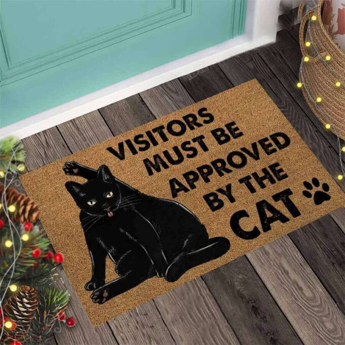 Visitors Must Be Approved Black Cat Easy Clean Welcome DoorMat