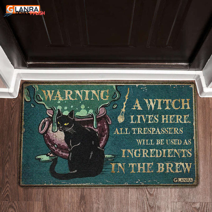 Warning A Witch Lives Here Black Cat Doormat Halloween Decorations Home Decor Mat HT