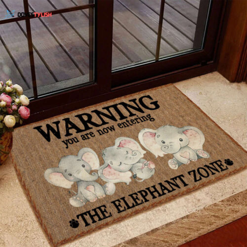 Warning You Are Now Entering Indoor and Outdoor Doormat Warm House Gift Welcome Mat Gift For Elephant Lovers Birthday Gift
