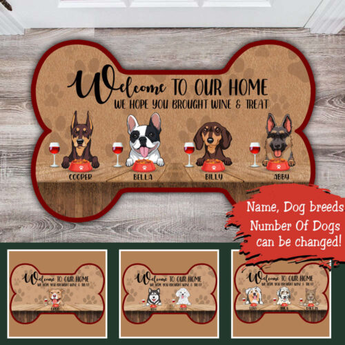 We Hope You Brought Wine And Treat Welcome To Our Home – Personalized Custom Shape Doormat – Gift For Cat Lover
