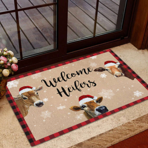 Welcome Heifers Doormat Farm Animal Lovers Cow Christmas Home Decor Christmas Gift HN