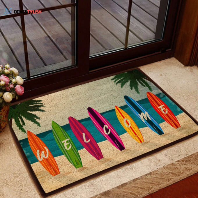 Welcome Surf Board Funny Indoor And Outdoor Doormat Warm House Gift Welcome Mat Gift For Surfing Lovers