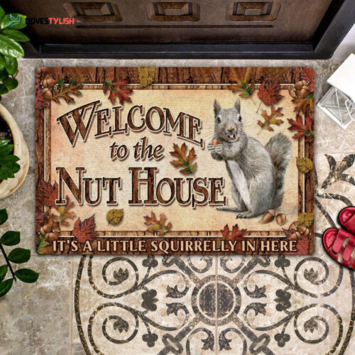 Welcome To The Nut House – Squirrel Doormat | Welcome Mat | House Warming Gift | Christmas Gift Decor