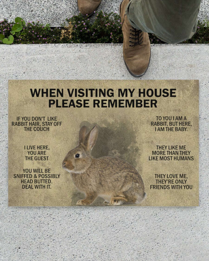 When Visiting My House Please Remember – Rabbit Indoor And Outdoor Doormat Gift For Rabbit Lovers Birthday Gift Decor Warm House Gift Welcome Mat