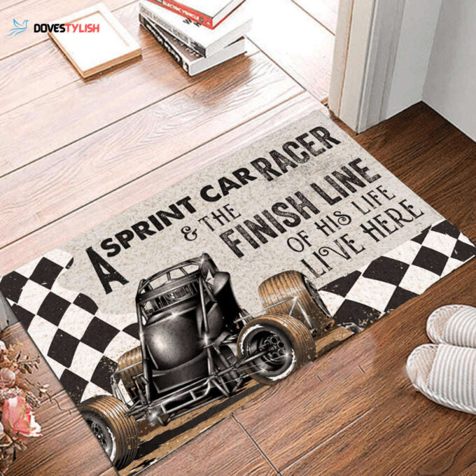 Wingless Sprint Car Racer Lives Here Rubber Base Indoor and Outdoor Doormat Warm House Gift Welcome Mat Gift For Racer Gift For Friend Family