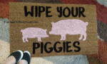 Wipe Your Piggies Custom Cute Pig Handpainted Welcome Doormat by Killer Doormats