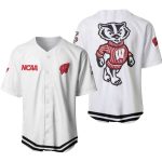 Wisconsin Badgers Classic White With Mascot Gift For Wisconsin Badgers Fans Baseball Jersey Gift for Men Dad