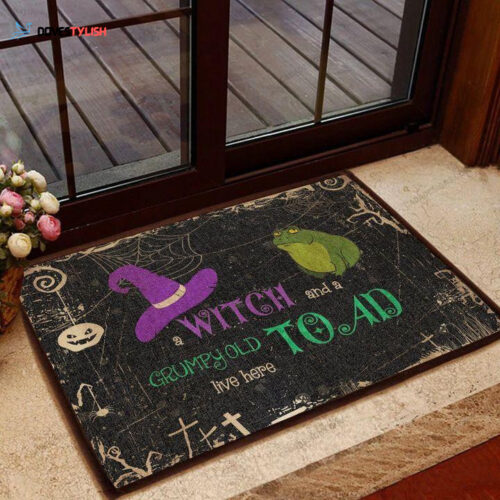 Witch And A Grumpy Old Toad Live Here Easy Clean Welcome DoorMat