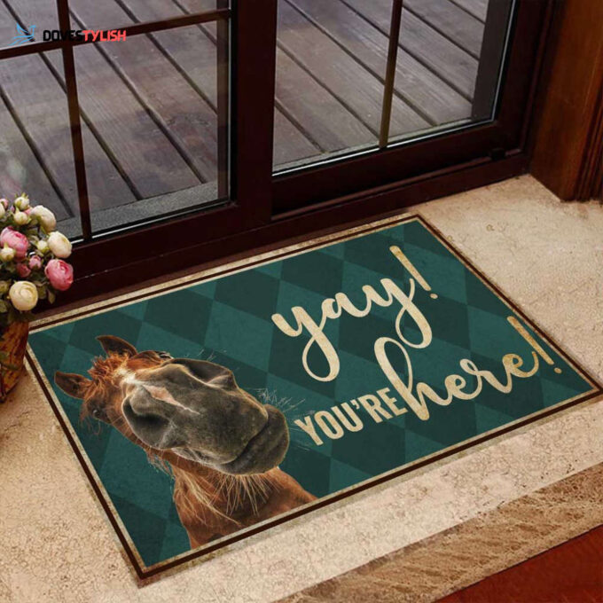 Yay You’re here Horse Doormat Welcome Mat House Warming Gift Home Decor Funny Doormat Gift Idea