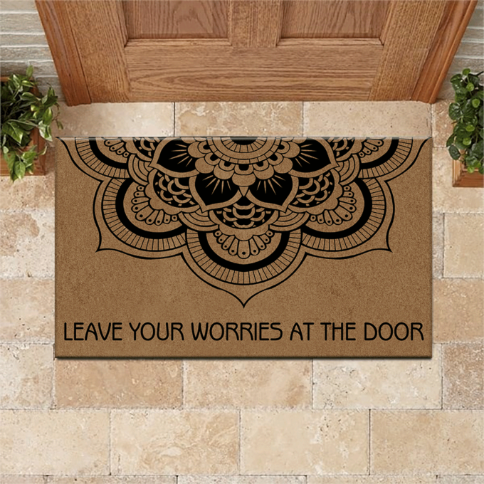 Yoga Doormat Leave Your Worry At The Door Indoor And Outdoor Doormat Warm House Gift Welcome Mat Birthday Gift For Yoga Lovers 1