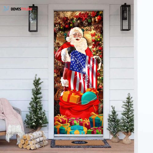 American Christmas Santa Laughing Christmas Door Cover – Garage Door Christmas Cover Tmarc Tee