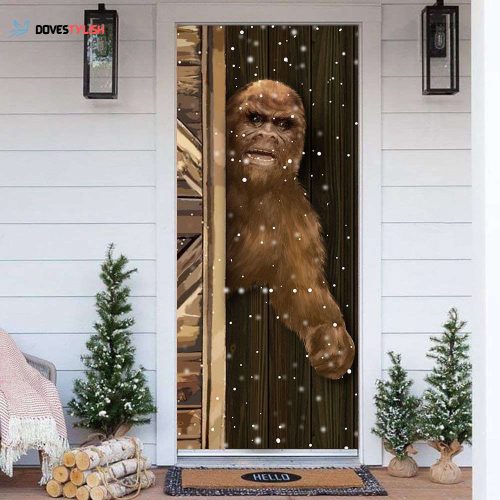 Bigfoot Christmas Door Cover Xmas House Decorations Xmas Holiday Front Door Cover Hilarious