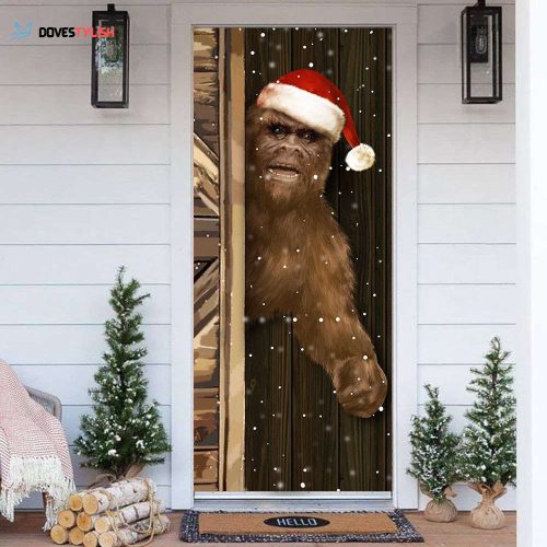 Bigfoot Wearing Santa Hat Christmas Door Cover Best Decorated Christmas House 2021 Gift