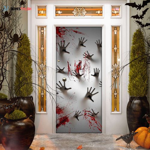 Blood Hands Halloween Door Cover Halloween Door Cover Decorations for Front Door