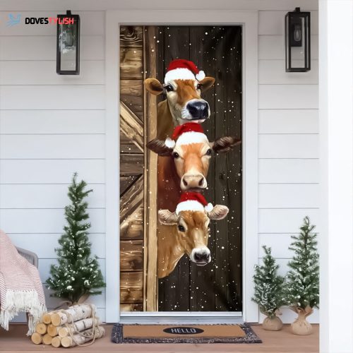 Cow Christmas Door Cover Merry Christmas Cow Outdoor Decoration Front Door Ideas