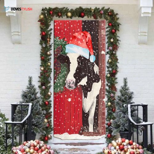 Cow Merry Christmas Door Cover Funny Cow Door Cover Christmas Home Decor Porch Home Holidays Decorations HT