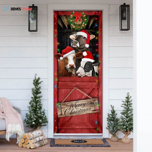 Cow Merry Christmas Door Cover Funny Xmas Door Cover Farmhouse Christmas Decor