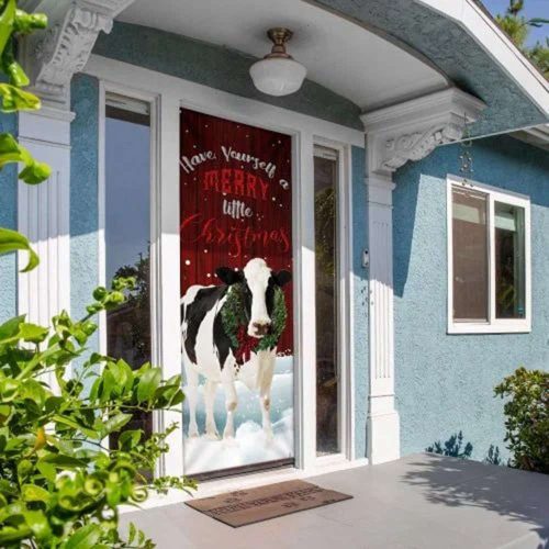 Dairy Cow Have Yourself A Merry Little Christmas Door Cover Cute Door Cover Xmas Home Decor