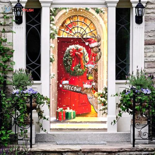 Deer Merry Christmas Door Cover Funny Xmas Door Cover Christmas Home Decor Porch Home Holidays Decorations HT