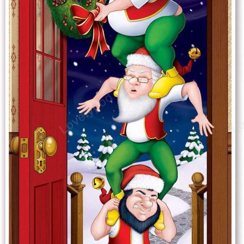 Elves Door Cover Indoor, Outdoor Christmas Party Decoration