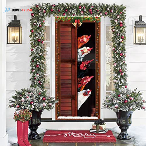 Farm Chicken Merry Christmas Door Cover Funny Farmhouse Door Cover Christmas Home Decor Porch Home Holidays Decorations HT