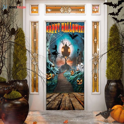 Happy Halloween Halloween Door Cover Decorations for Front Door