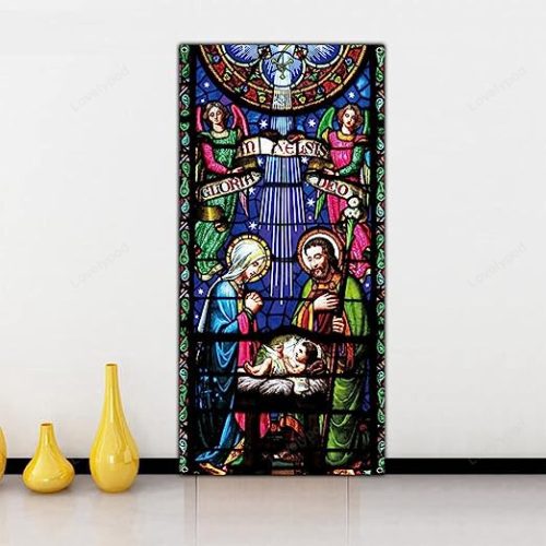 Holy Nativity Christmas Door Cover, Manger Scene Religious Christmas Door Banner Backdrop Large Religious Christmas Decoration