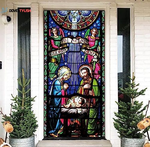 Holy Nativity Christmas Door Cover, Manger Scene Religious Christmas Door Banner Backdrop Large Religious Christmas Decoration