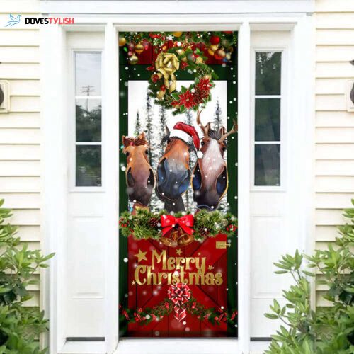 Horse Merry Christmas Door Cover Funny Horse Door Cover Christmas Home Decor Porch Home Holidays Decorations HT