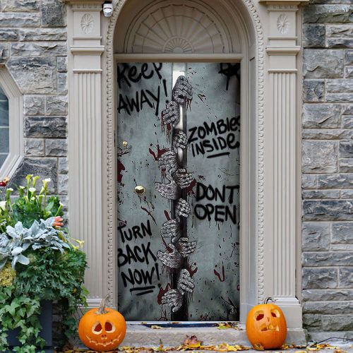 Keep Away Zombie Inside Halloween Door Cover Decorations for Front Door