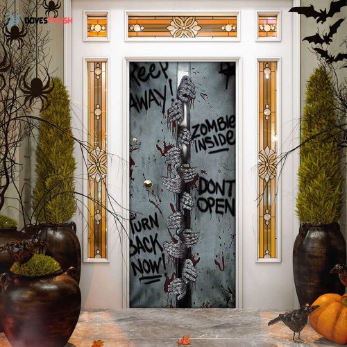 Keep Away Zombie Inside Halloween Door Cover Decorations for Front Door