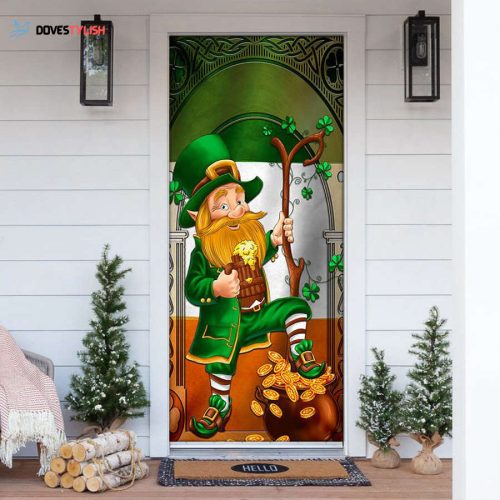 Leprechaun Shamrock Gold Pot Door Cover Irish Flag St Patrick’s Day Decor Home Decorations Gifts HT