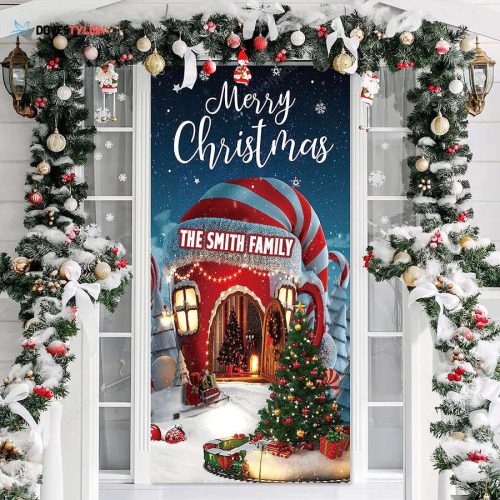 Merry Christmas Door Cover, Christmas Background Banner Xmas Door Hanging Covers Photo Booth Props for Christmas