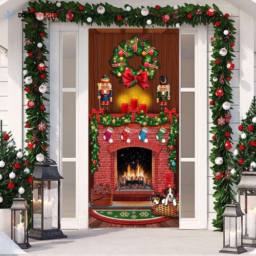 Merry Christmas Door Cover, Christmas Fireplace Door Cover Backdrops Xmas Tree Printed, Door Cover Banner Christmas