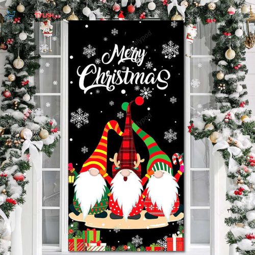 Merry Christmas Gnome Door Cover Gnome Christmas Door Decorations Xmas Backdrop Gnome Theme Door Banner